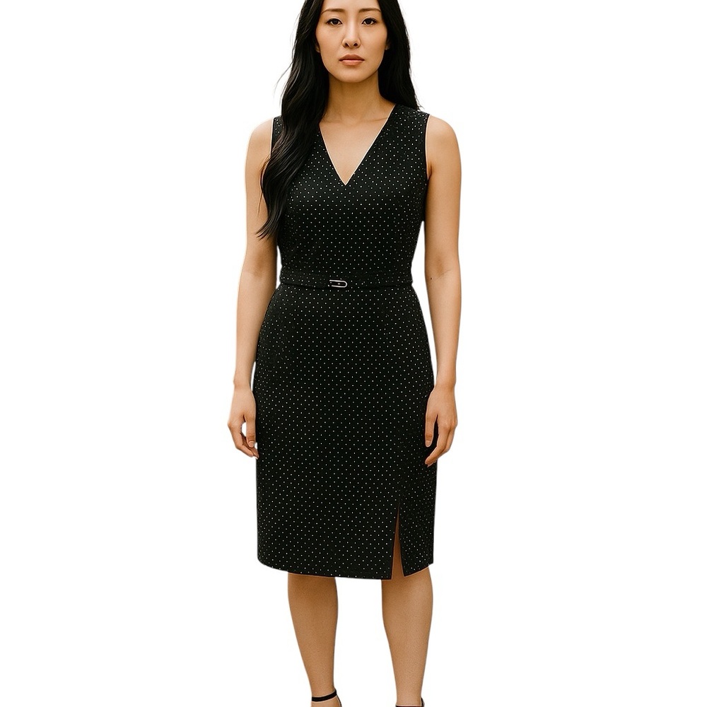 NEW YORK & COMPANY 7th Avenue studio sleeveless belted polka dot dress size 10